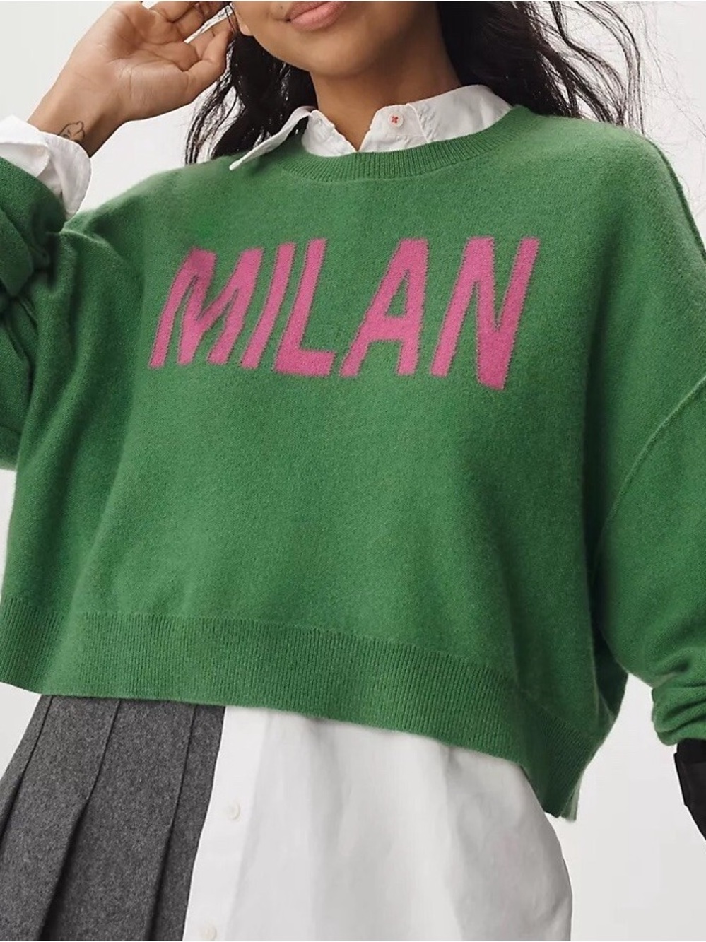 🔸NWT🔸 Anthropologie Pilcro Cashmere Sweater Green Alani Crop Crew Neck Size XS